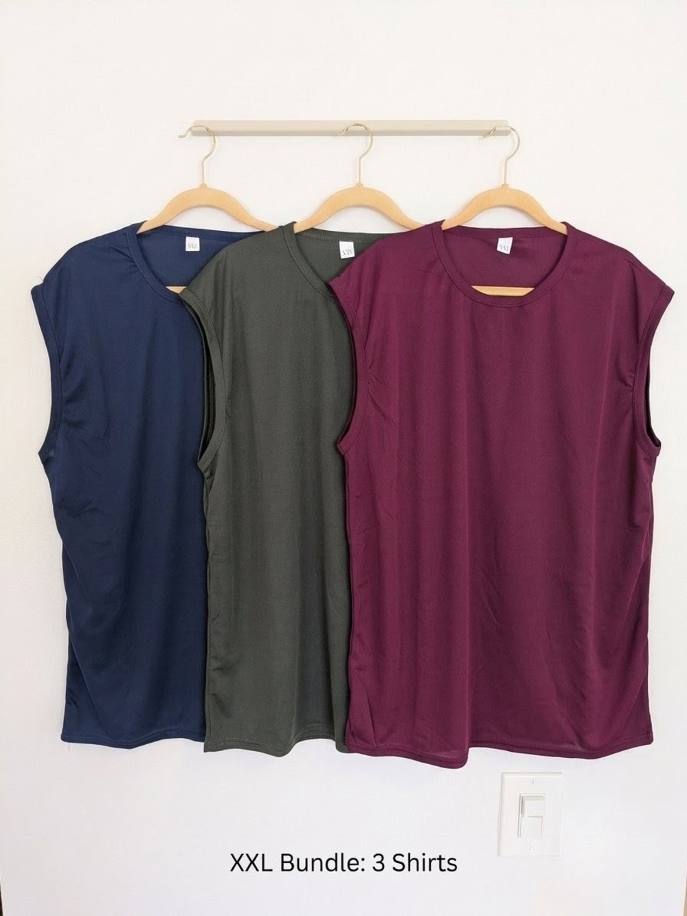 Men's XXL AthleWomen's Sleeveless Crew Neck Top 3 Pack (Navy, Green, Burgundy)